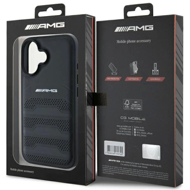 iPhone 16 – AMG Leather Debossed Lines Black Logo dėklas - Juodas 7