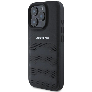 iPhone 16 Pro – AMG Leather Debossed Lines Black Logo Case - Juodas 1