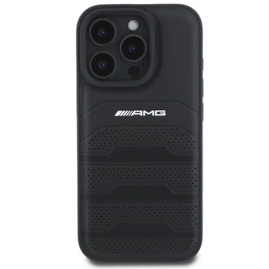iPhone 16 Pro – AMG Leather Debossed Lines Black Logo Case - Juodas 2