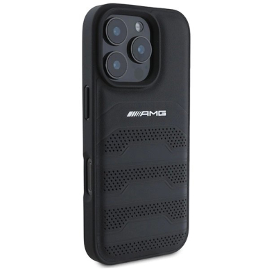 iPhone 16 Pro – AMG Leather Debossed Lines Black Logo Case - Juodas 3