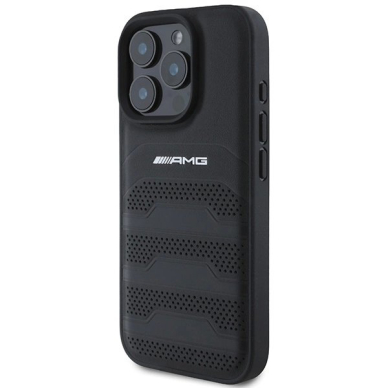 iPhone 16 Pro Max – AMG Leather Debossed Lines Black Logo dėklas - Juodas 1