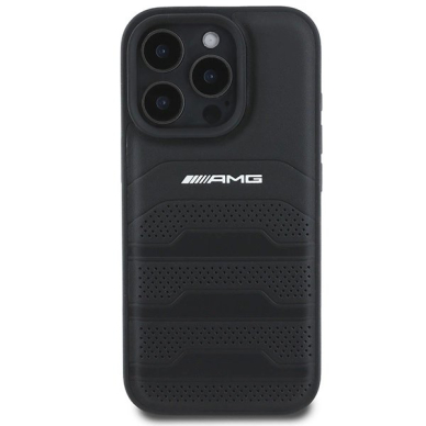 iPhone 16 Pro Max – AMG Leather Debossed Lines Black Logo dėklas - Juodas 2