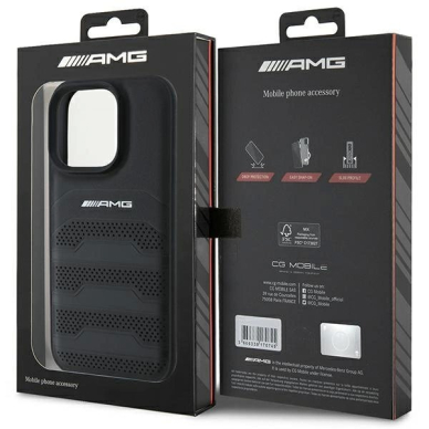 iPhone 16 Pro Max – AMG Leather Debossed Lines Black Logo dėklas - Juodas 7