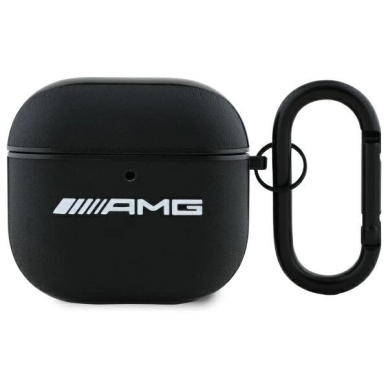 AirPods 4 AMG Leather White Logo dėklas - juodas / baltas AirPods 4 AMG Leather White Logo dėklas - juodas / baltas