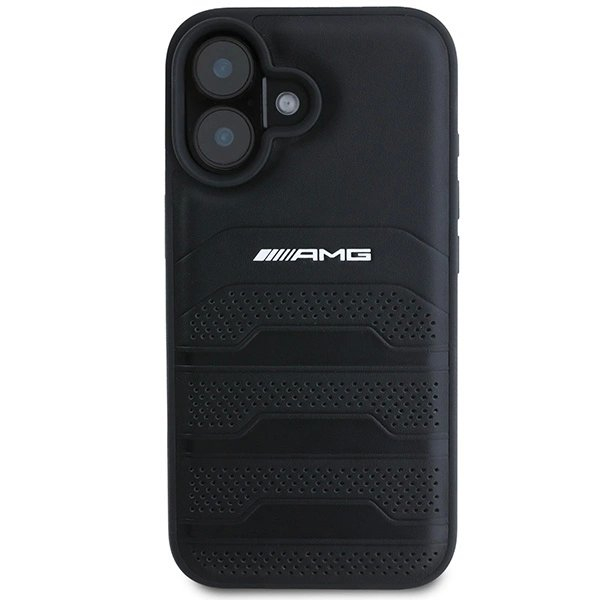 iPhone 16 – AMG Leather Debossed Lines Black Logo dėklas - Juodas 2