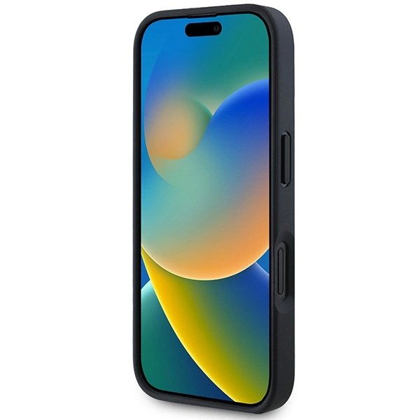 iPhone 16 – AMG Leather Debossed Lines Black Logo dėklas - Juodas 4