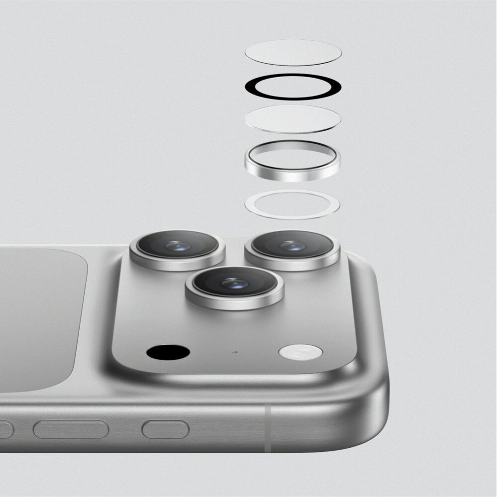 iPhone 17 Pro / Pro Max AmazingThing kameros stiklas su juodu aliuminio rėmeliu 3