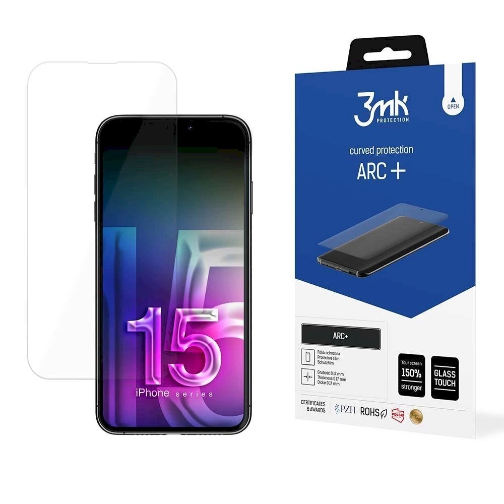 Apple iPhone 15 - 3mk Apsauginė plėvelė Arc+ Apple iPhone 15 - 3mk Apsauginė plėvelė Arc+