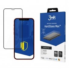 Pilnai dengiantis apsauginis stiklas 3MK HardGlass Max Iphone 12/12 Pro juodais kraštais