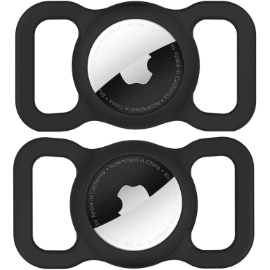 Apple AirTag silikoninis dėklas ant šuns ar katės antkaklio - juodas