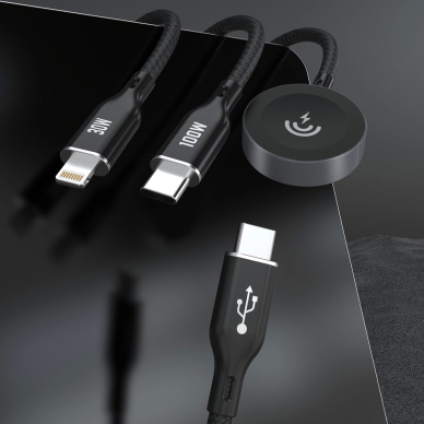 Apple Watch Dudao A12Max+ PD 100W 3in1 įkrovimo kabelis: USB-C – Lightning 1.2 m – juodas 4
