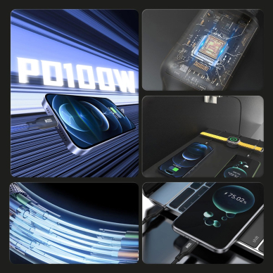 Apple Watch Dudao A12Max+ PD 100W 3in1 įkrovimo kabelis: USB-C – Lightning 1.2 m – juodas 5