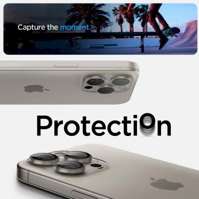 Apsauginis dėklas Spigen Optik.tR EZ Fit Camera Protector skirta iPhone 14 Pro / Pro Max / 15 Pro / Pro Max - natural titanium 2 pcs. 11