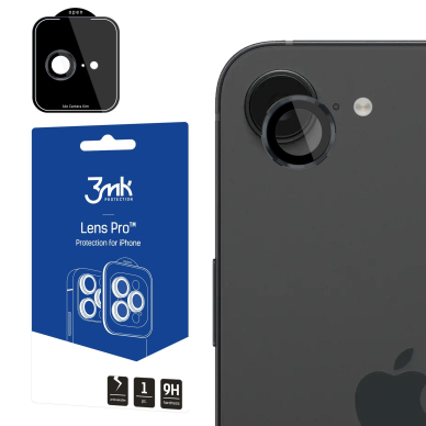 Apple iPhone 16e juodas apsauginis stikliukas kamerai 3mk Lens Pro