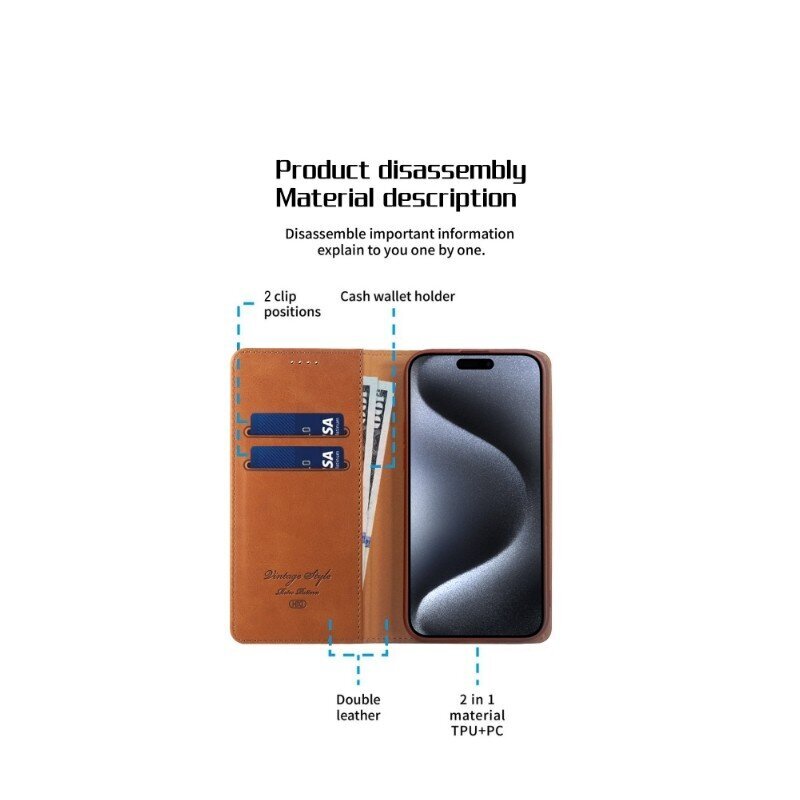 Apple iPhone 7/8/SE 2020/SE 2022 atverčiamas dėklas HDD Magnetic Wallet Prestige rudas 2