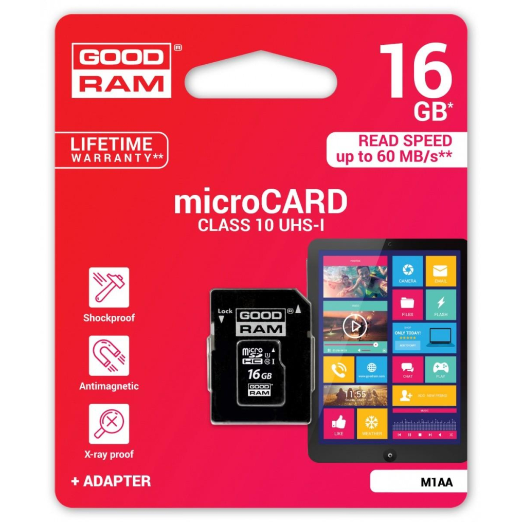Atminties korta Goodram microSD 16Gb (class 10) + SD adapter Atminties korta Goodram microSD 16Gb (class 10) + SD adapter