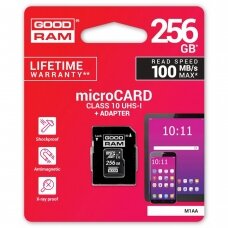 Atminties korta Goodram microSD 256Gb (class 10) + SD adapteris