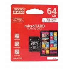 Atminties korta Goodram microSD 64Gb UHS I (class 10) + SD adapteris