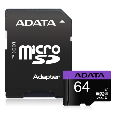 Atminties korta ADATA microSD 64GB (UHS-I Class 10) + SD adapter Atminties korta ADATA microSD 64GB (UHS-I Class 10) + SD adapter
