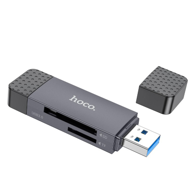 Hoco HB45 USB-C / USB-A 2-in-1 USB2.0 Atminties kortelių skaitytuvas – pilkas Hoco HB45 USB-C / USB-A 2-in-1 USB2.0 Atminties kortelių skaitytuvas – pilkas