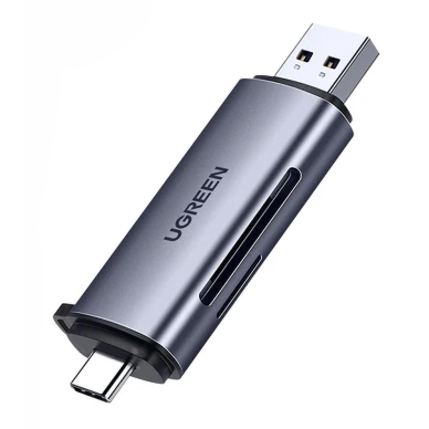 Ugreen CM185 USB-A 3.0 / USB-C 3.1 į TF/SD (50706) Atminties kortelių skaitytuvas – pilkas