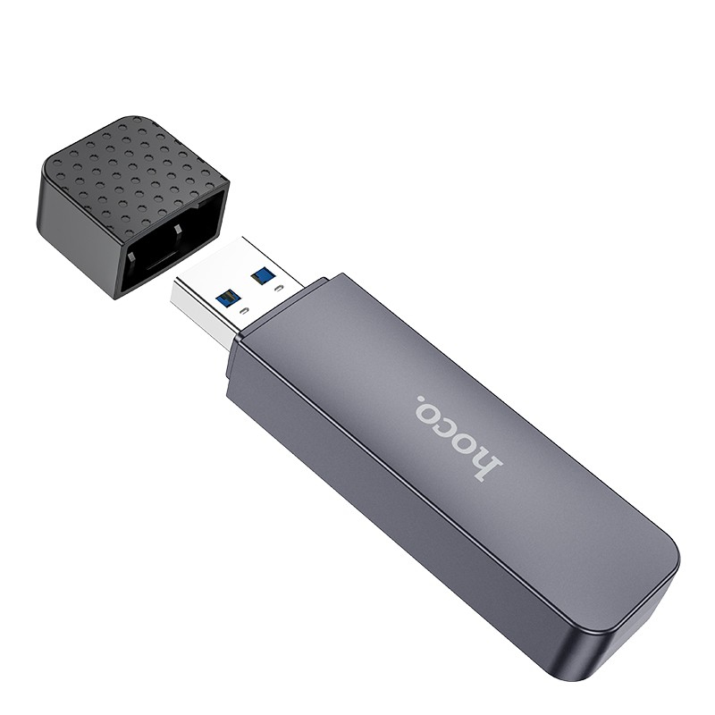 Hoco HB45 2-in-1 USB2.0 Atminties kortelių skaitytuvas – pilkas Hoco HB45 2-in-1 USB2.0 Atminties kortelių skaitytuvas – pilkas