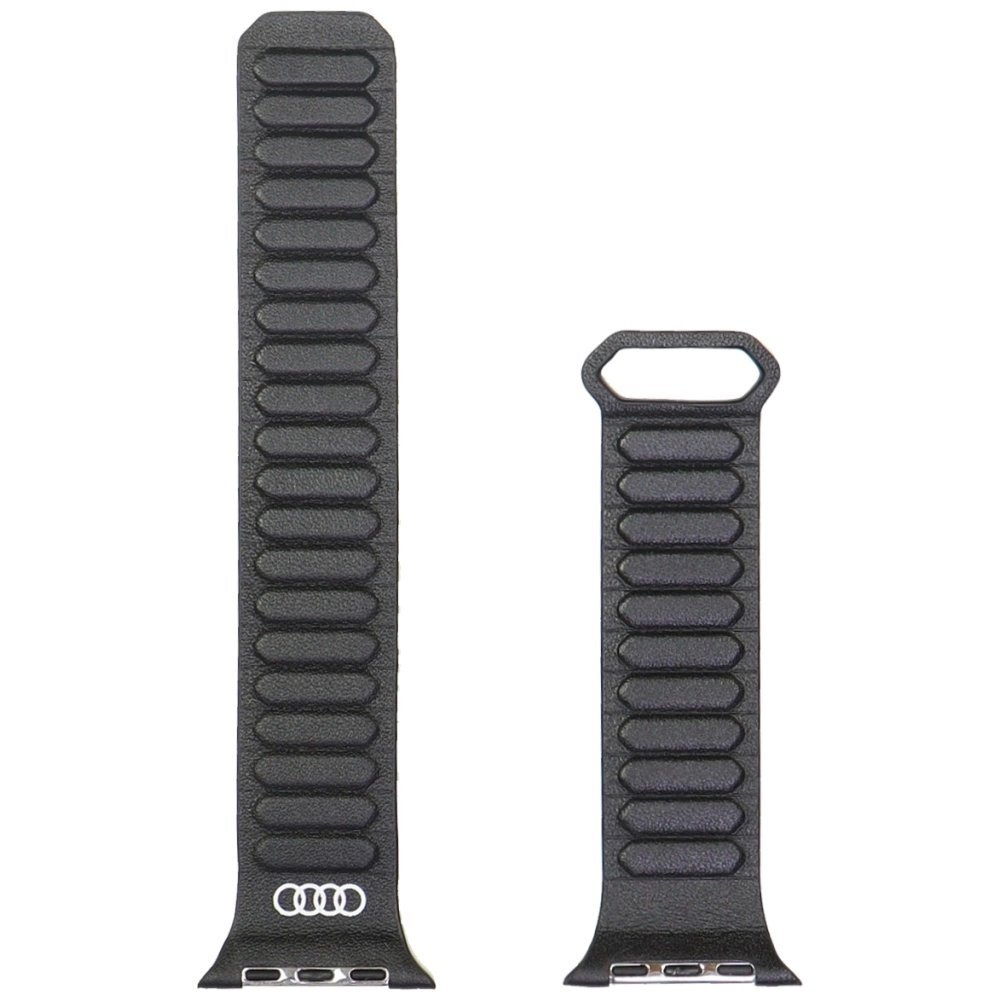 Apple Watch 44 / 45 / 46 / 49 mm Audi logotipuotas natūralios odos magnetinis dirželis – juodas 2