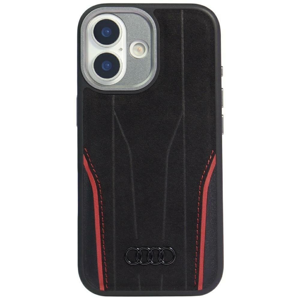 iPhone 17 dėklas Audi R8 Genuine Leather, MagSafe – juodai raudonas iPhone 17 dėklas Audi R8 Genuine Leather, MagSafe – juodai raudonas