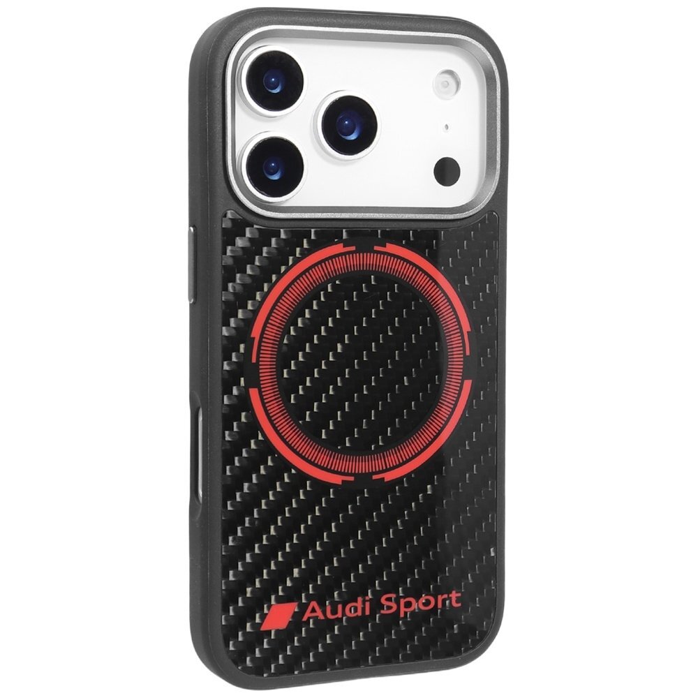 iPhone 17 Pro dėklas Audi RSQ Carbon Fiber Sport Red Circle, MagSafe – juodas 1