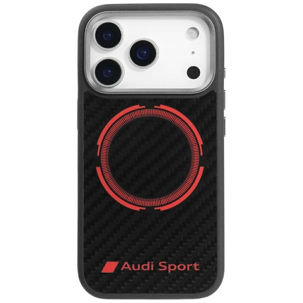 iPhone 17 Pro dėklas Audi RSQ Carbon Fiber Sport Red Circle, MagSafe – juodas