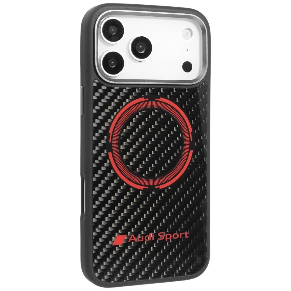 iPhone 17 Pro Max dėklas Audi RSQ Carbon Fiber Sport Red Circle, MagSafe – juodas 1 iPhone 17 Pro Max dėklas Audi RSQ Carbon Fiber Sport Red Circle, MagSafe – juodas 1