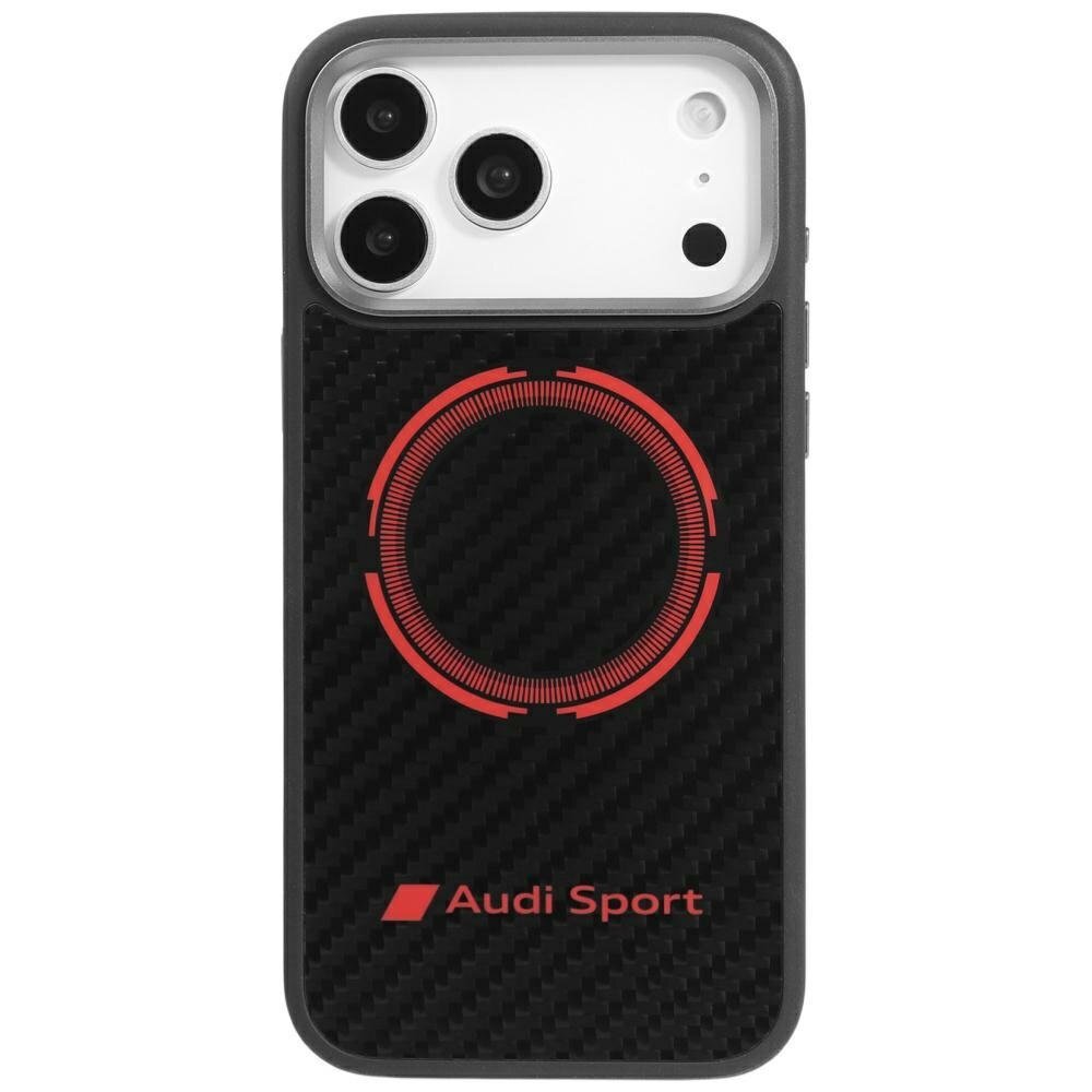 iPhone 17 Pro Max dėklas Audi RSQ Carbon Fiber Sport Red Circle, MagSafe – juodas iPhone 17 Pro Max dėklas Audi RSQ Carbon Fiber Sport Red Circle, MagSafe – juodas