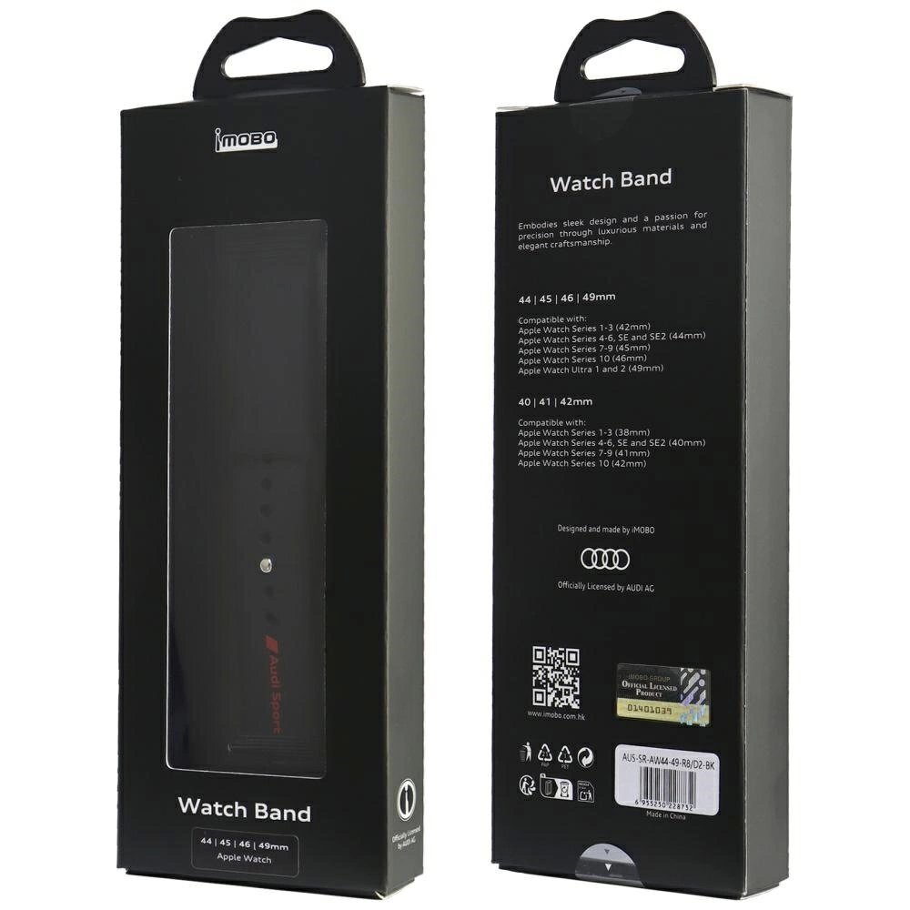 Apple Watch 44 / 45 / 46 / 49 mm Audi Sport Red Logo silikoninis dirželis – juodas 3