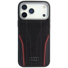 iPhone 17 Pro Max dėklas Audi R8 Genuine Leather, MagSafe – juodas ir raudonas