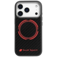 iPhone 17 Pro dėklas Audi RSQ Carbon Fiber Sport Red Circle, MagSafe – juodas