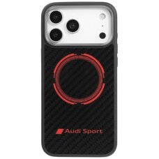 iPhone 17 Pro Max dėklas Audi RSQ Carbon Fiber Sport Red Circle, MagSafe – juodas