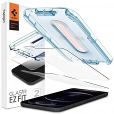 Aukštos kokybės grūdintas stiklas Spigen Glass.Tr ”Ez Fit” 2-Pack Iphone 12 Pro Max