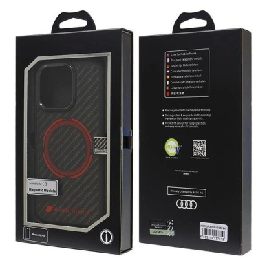 Audi Anglies pluošto Sport Raudonas Circle MagSafe Dėklas skirtas iPhone 16 Pro 6.3&quot; - Juodas 6