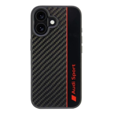 Audi Anglies pluošto Stripe Dėklas skirtas iPhone 16 6.1" - Juodas Audi Anglies pluošto Stripe Dėklas skirtas iPhone 16 6.1" - Juodas
