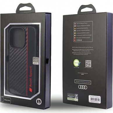 Dėklas Audi Carbon Fiber Stripe iPhone 14 Pro Juodas AUS-TPUPCIP14P-R8/D1-BK 5 Dėklas Audi Carbon Fiber Stripe iPhone 14 Pro Juodas AUS-TPUPCIP14P-R8/D1-BK 5