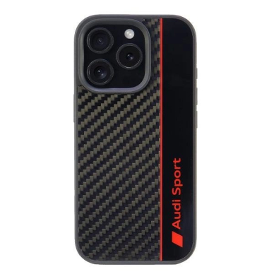Audi Anglies pluošto Stripe iPhone 16 Pro 6.3&quot; Juodas/Juodas hardcase AUS-TPUPCIP16P-R8/D1-BK