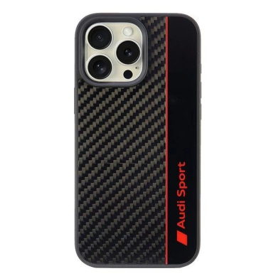 Audi Anglies pluošto Stripe iPhone 16 Pro Max 6.9&quot; Juodas hardcase AUS-TPUPCIP16PM-R8/D1-BK