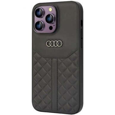 Dėklas Audi Genuine Leather iPhone 14 Pro Max - Juodas AU-TPUPCIP14PM-Q8/D1-BK 2