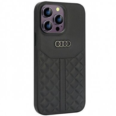 Dėklas Audi Genuine Leather iPhone 14 Pro Max - Juodas AU-TPUPCIP14PM-Q8/D1-BK