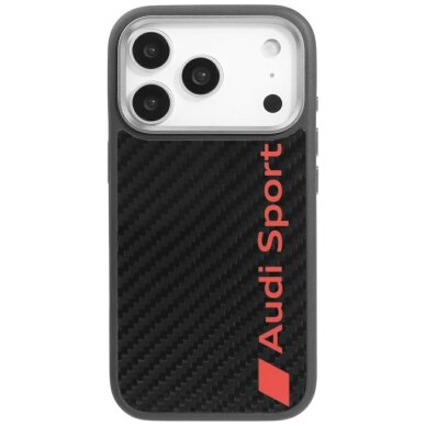 iPhone 17 Pro dėklas Audi R8 Carbon Fiber, MagSafe – juodas iPhone 17 Pro dėklas Audi R8 Carbon Fiber, MagSafe – juodas