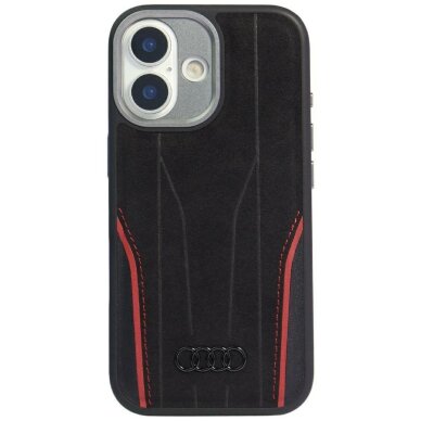 iPhone 17 dėklas Audi R8 Genuine Leather, MagSafe – juodai raudonas