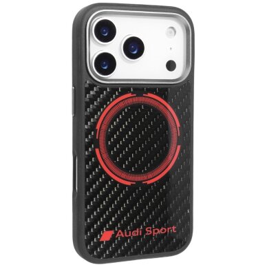 iPhone 17 Pro dėklas Audi RSQ Carbon Fiber Sport Red Circle, MagSafe – juodas 1