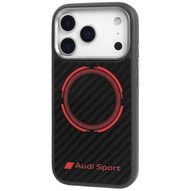 iPhone 17 Pro dėklas Audi RSQ Carbon Fiber Sport Red Circle, MagSafe – juodas 2