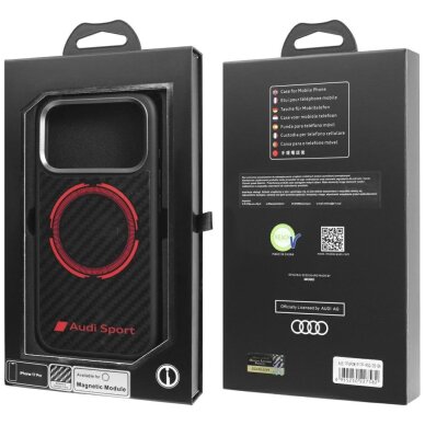 iPhone 17 Pro dėklas Audi RSQ Carbon Fiber Sport Red Circle, MagSafe – juodas 9