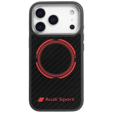 iPhone 17 Pro dėklas Audi RSQ Carbon Fiber Sport Red Circle, MagSafe – juodas iPhone 17 Pro dėklas Audi RSQ Carbon Fiber Sport Red Circle, MagSafe – juodas